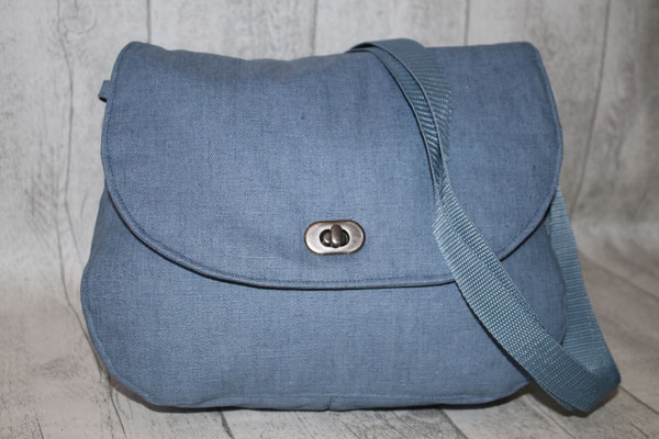 besch. Leinen - denim blue mit Drehverschluss in altsilber 