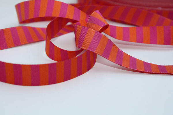 Ringelband pink / orange - Design: farbenmix 2011 - 15 mm breit - EUR 1,20/m RESTMENGE