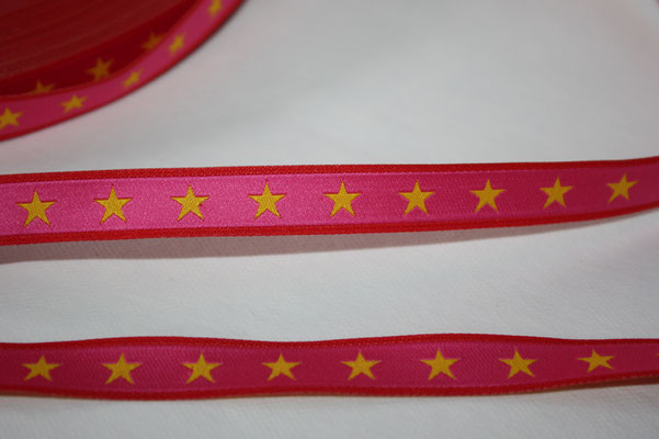 Sterneband - gelbe Sterne auf pink mit rotem Abschluss - Design: Farbenmix 2014 - EUR 1,30/m