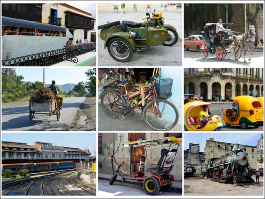 Zugegeben, keine 'Oldtimer', aber doch alles Oldtimer-Fortbewegungsmittel. Schaut mal links oben, das ist ein LKW-"BUS"! Und die gelben 'Kugeln' sind Coco-Taxis so wie die Fahrräder Bici-Taxis sind.