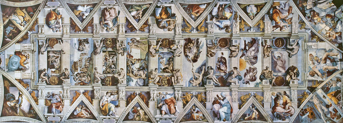 das vollständige Deckenfresko der Sixtinischen Kapelle, CC BY-SA 3.0, https://commons.wikimedia.org/w/index.php?curid=27931331