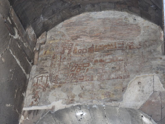 Kolosseum, Rom, Arkadenfresko mit Darstellung der Stadt Jerusalem und Kreuzigung Christi; um 1500