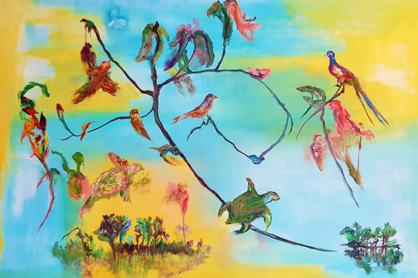 En lévitation, huile 80x120, 2021