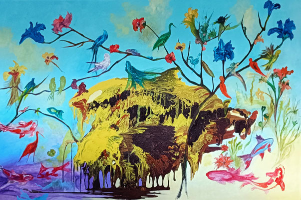 L'arbre aux oiseaux d'or -huile, 2023,195x130