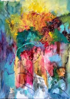 La table d'émeraude huile sur papier 76x56,2024