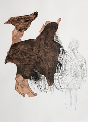 ça plane pour moi, 32x24,encre,graphite,,collage de gravure,2025