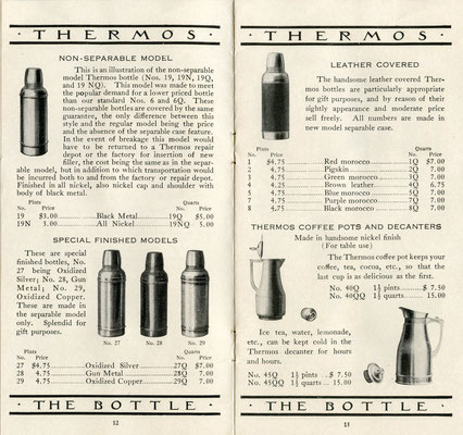 Verschiedene Thermosflaschen im Angebot der American Thermos Bottle Co. 
