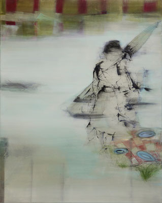 "Picknickdame", 100 x 80 cm, Acryl, Tusche, Kreide auf Leinwand, 2019, verkauft
