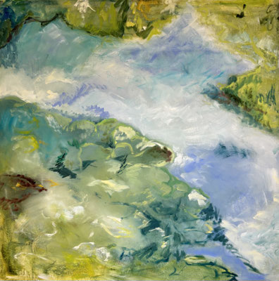 Schlossteich in Königsblau, Öl auf Leinwand, 200x200, 2025