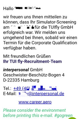 TUIfly IP Simulator screening erfolgreich mit Nikkifly DA-42 Screeningvorbereitung