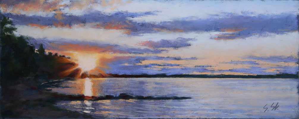 Abend an der Förde, 16 x 40 cm, Pastell