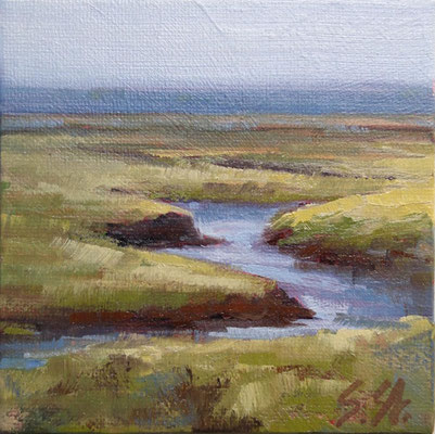 Salzwiesen Neuwerk, 10 x 10 cm, Öl