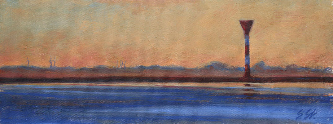 Früh morgens an der Elbe, 11 x 30 cm, Öl