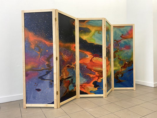 Alke Brinkmann, "Natura naturans / Cielo", 160x250 cm, Mischtechnik auf Holz, 2020
