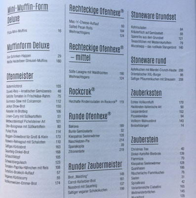 Pampered Chef Koch und Backbuch sortiert nach den Produkten von Pampered Chef