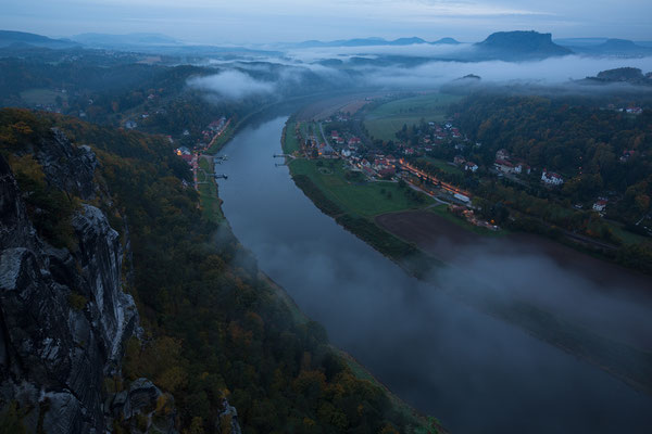 Elbe mit Rathen und Lilienstein von Bastei