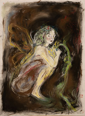 「幕間ー8」紙にパステル2022年/"Between Curtains-8", pastel on paper, 780x570mm,  2022