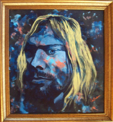 Cobain gerahmt, Acryl auf Holzplatte