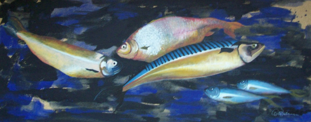 Fische, Acryl auf Spanplatte
