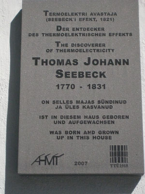 Tafel an Seebecks Geburtshaus in Tallinn