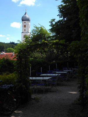 2019 06 01 Kolping Überraschung Radltour. Angekommen im Biergarten der Gaststätte Traube in Anhausen