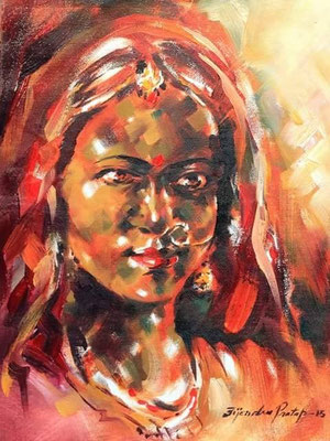 Titre "Indian Bride N°1" (2015) / 41 cm x 30 cm / Peinture à l'huile sur toile / Prix: 1400€