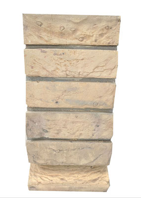 Bat box adopting buff brick slips. Front view.