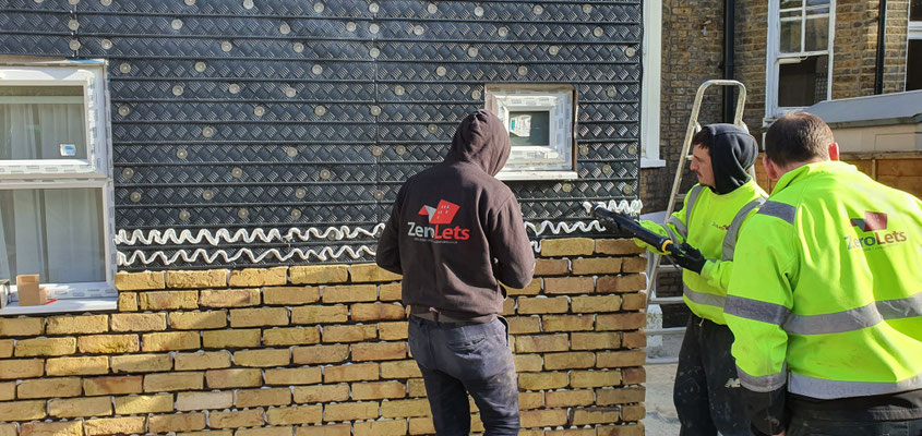 Brick Slip Tracking Panel installation. Adhesive applying brick slips