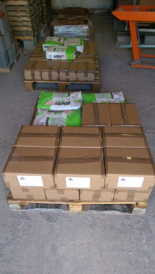 boxed up brick slips and accessories boxed up on a pallet in readiness for despatch