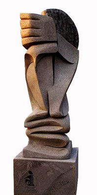 Skulptur Basalt Kopf 3, Künstler Ibrahim Alawad, Aachener Kunstroute 2019