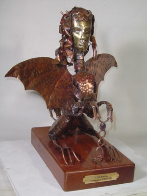 l' Alchimère - Bronze, cuivre rouge,  améthyste - H 30 x 24 x 14 cm