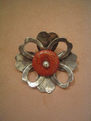 Fleur de corail - Broche argent et corail 