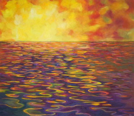 Von der Sonne geküsst, errötet das Meer in allen Farben     Öl auf Leinwand         130 x 150 cm