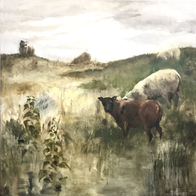 Zuiderzeedijk bij Katwoude, oil on canvas 200x200cm sold © Philine van der Vegte