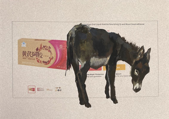 Oral Liquid Anemia Nourishing Qi,  donkeygouache on printed paper 21x29cm by Philine van der Vegte SOLD