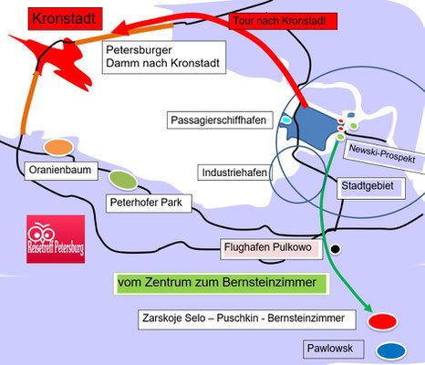 Kronstadt auf der Karte vor Sankt Petersburg