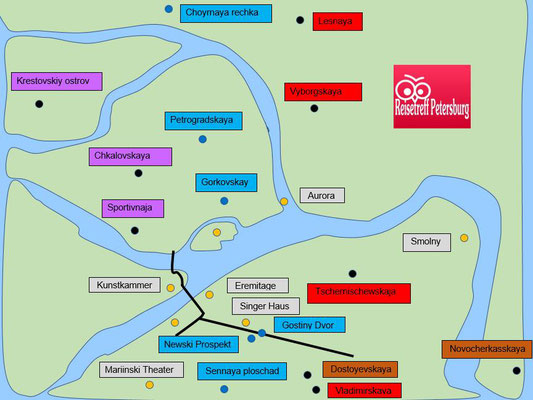 Schema Haltepunkte der Metro im Zentrum