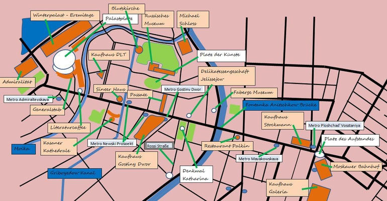 Plan Newski Prospekt mit dem Russischen Museum