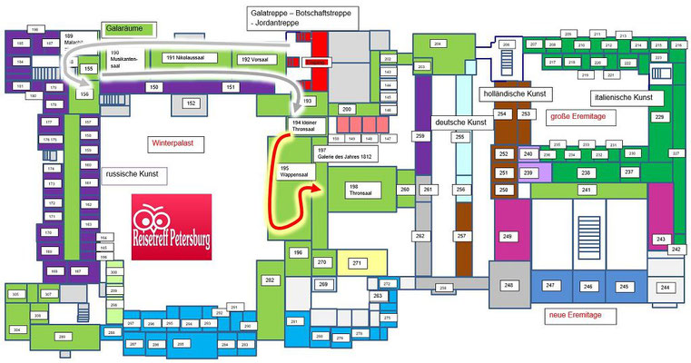 Schema Galaräuem der Eremitage zur Galerie des Jahres 1812