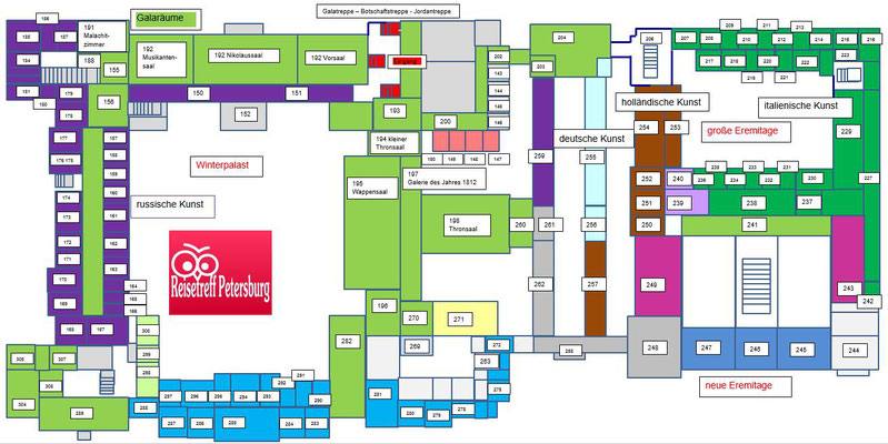 Schema der 1. Etage (2. Etage im russischen) in der Eremitage