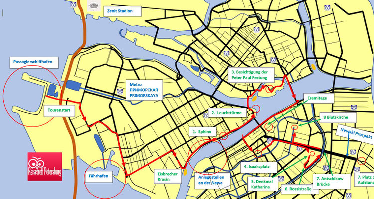 Kleingruppentour 1 Ausflug durch Sankt Petersburg die Strecke vom Hafen ins Zentrum