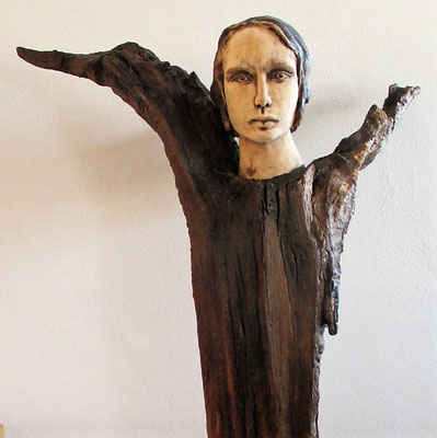 Engel, Keramik-Holz, ca. 140 cm