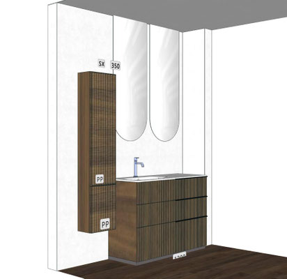 Mobile Vertigo a terra con colonna Cm.155x21-46 con doppio specchio Drop