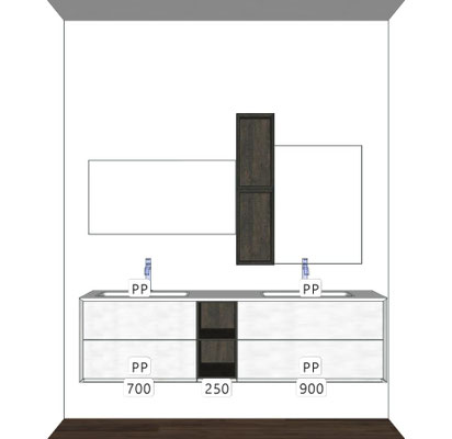 Mobile Moduladue doppio lavabo Cm.189x54 H.50 con due specchi Basic