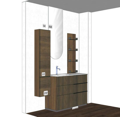 Mobile Vertigo a terra con colonna Cm.155x21-46 con specchio Drop
