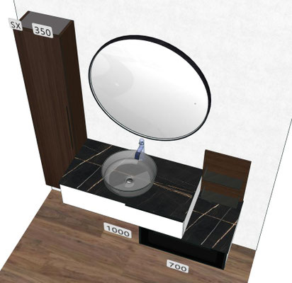 Mobile sfalzato Cm.140x21-51 H.48 con Specchio Saturn