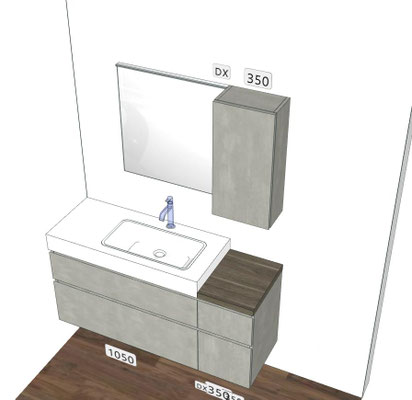 Mobile Sistema Maniglia Cm.140x51 H.48 con pensile Cm.35x21 H.72 e specchio Basic
