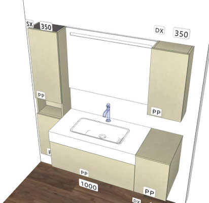 Mobile contenitivo push-pull Cm.140x21-51 con specchio Light