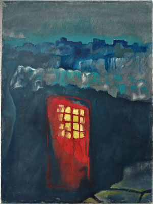 " La porta rossa",Olio su tela, cm 60 x 80