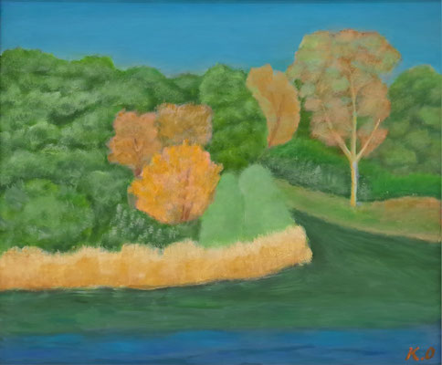 C17　岡田 喜三郎　湖　油彩　F6